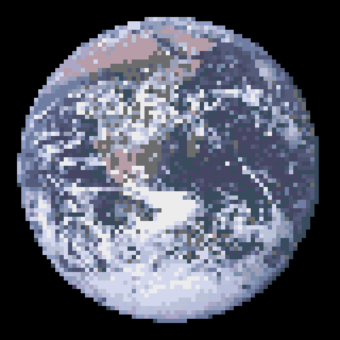 Earth converted to an 80 by 80 cross stitch pattern using 16 DMC colors
