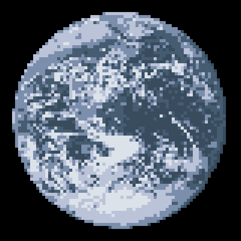 Earth converted to an 80 by 80 cross stitch pattern using 6 DMC colors